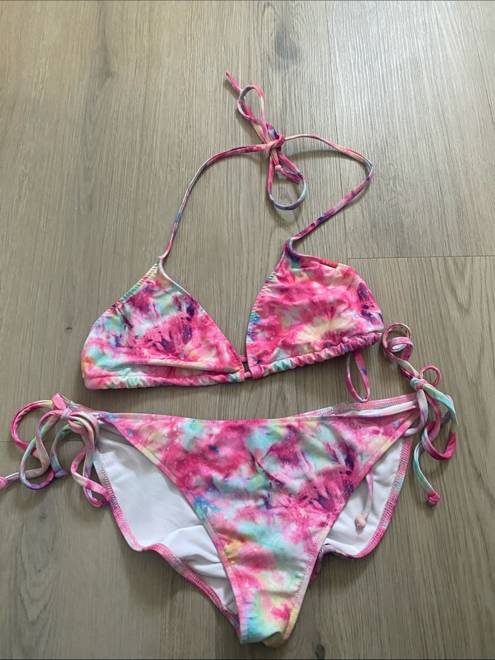Pink Tie-Dye Triangle String Bikini